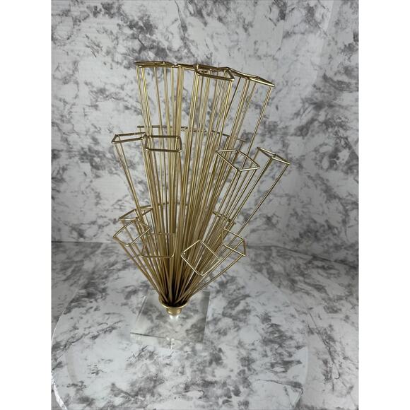 Modernist Gold Geometric Escher Perspective Cube Sculpture Clear Lucite Base - Picture 4 of 8